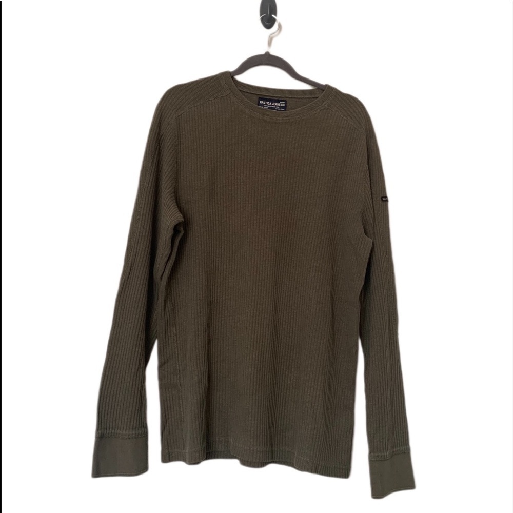 Nautica sweater ribbed long sleeve green black XL